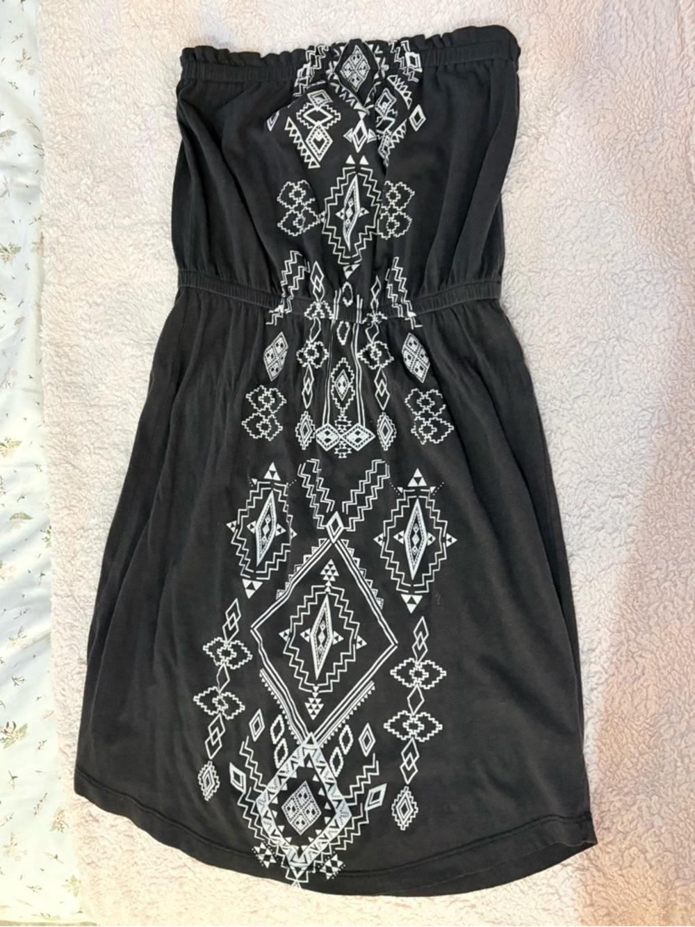 Billabong Black Strapless Dress with White Aztec Print